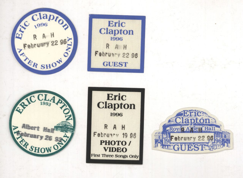 Eric Clapton Royal Albert Hall - 5 Passes UK tour pass TOUR PASSES