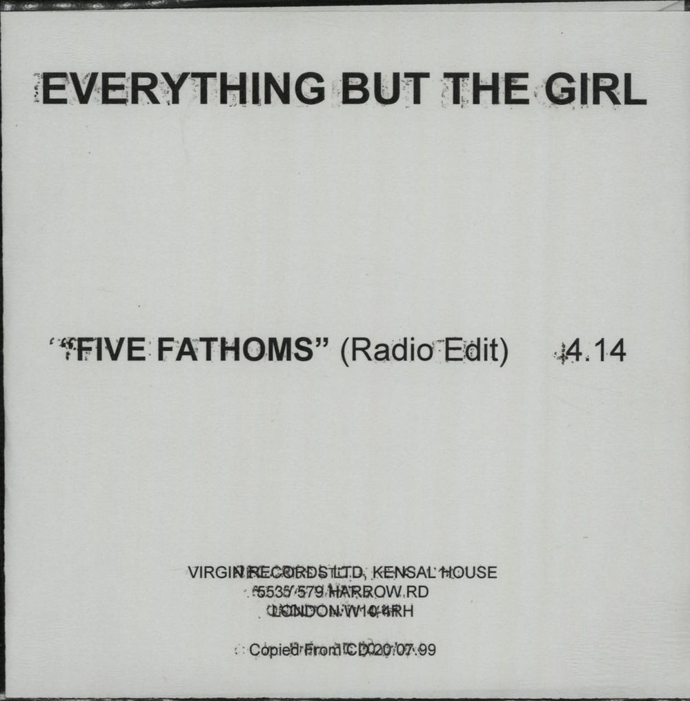 Everything But The Girl Five Fathoms UK Promo CD-R acetate CD ACETATE