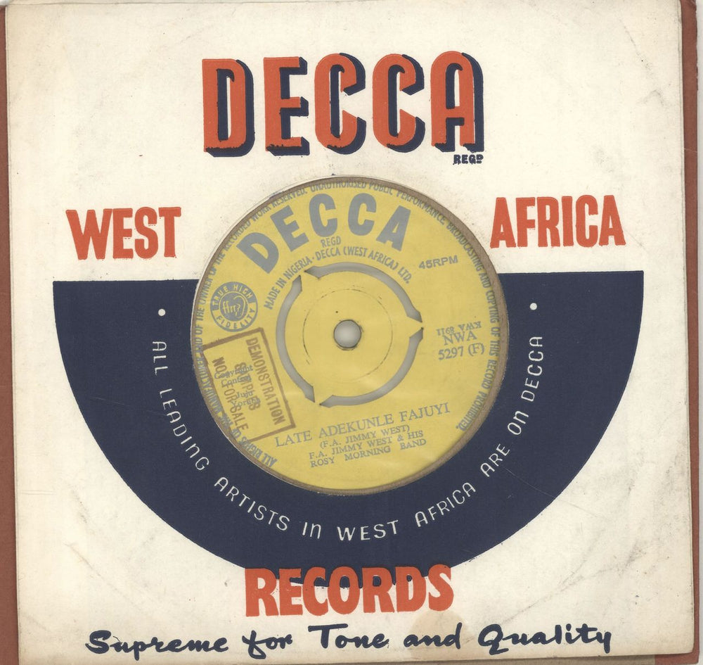 F.A. Jimmy West & His Rosy Morning Band Late Adekunle Fajuyi African 7" vinyl single (7 inch record / 45) NWA5297