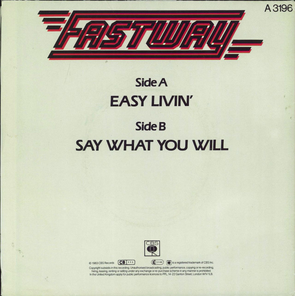 Fastway Easy Livin - Poster Sleeve UK 7" vinyl single (7 inch record / 45)