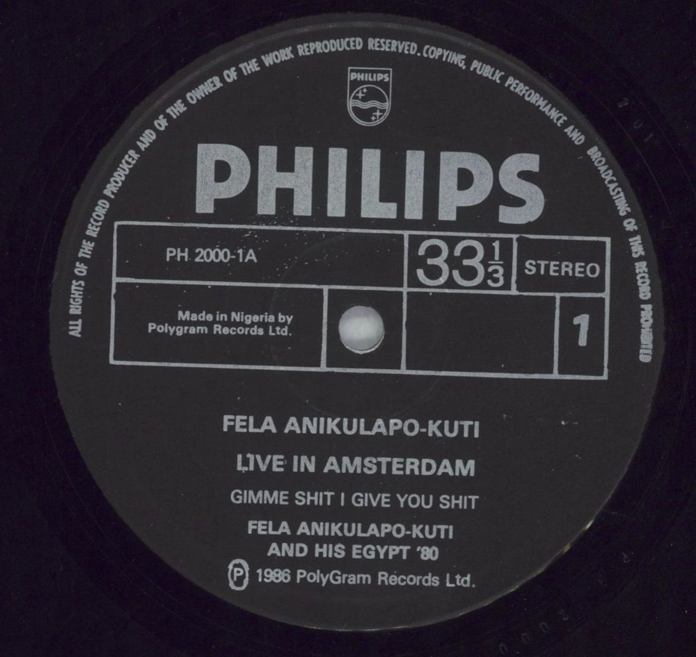 Fela Kuti Live In Amsterdam Nigerian vinyl LP album (LP record) KUTLPLI819368