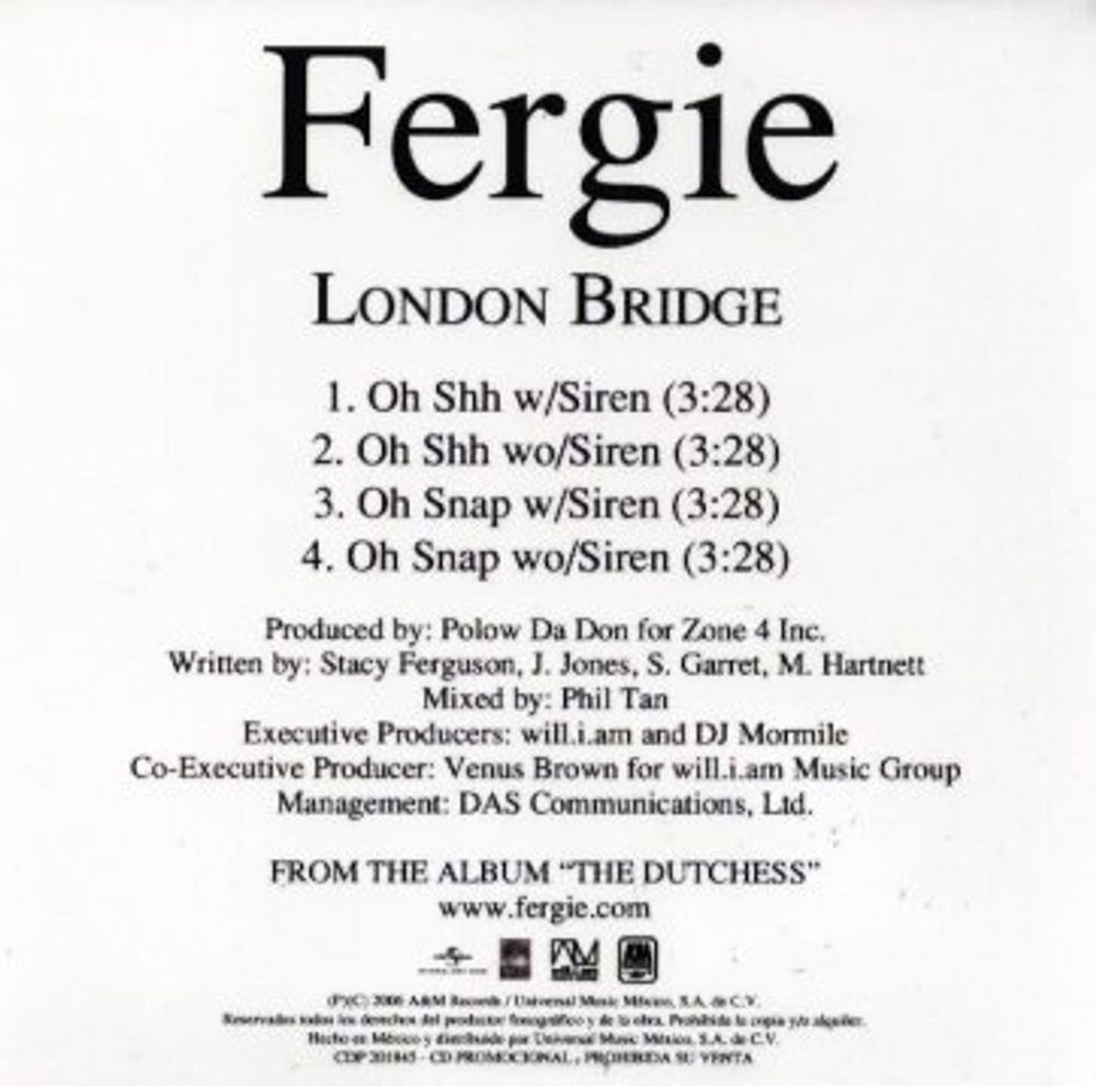 Fergie London Bridge Mexican Promo CD single (CD5 / 5") FR6C5LO373864