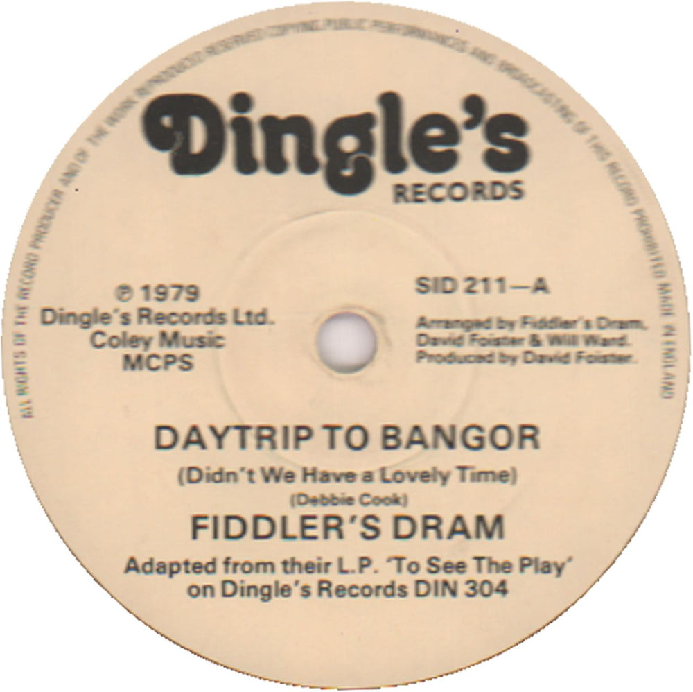 Fiddler's Dram Daytrip To Bangor UK 7" vinyl single (7 inch record / 45) SID211