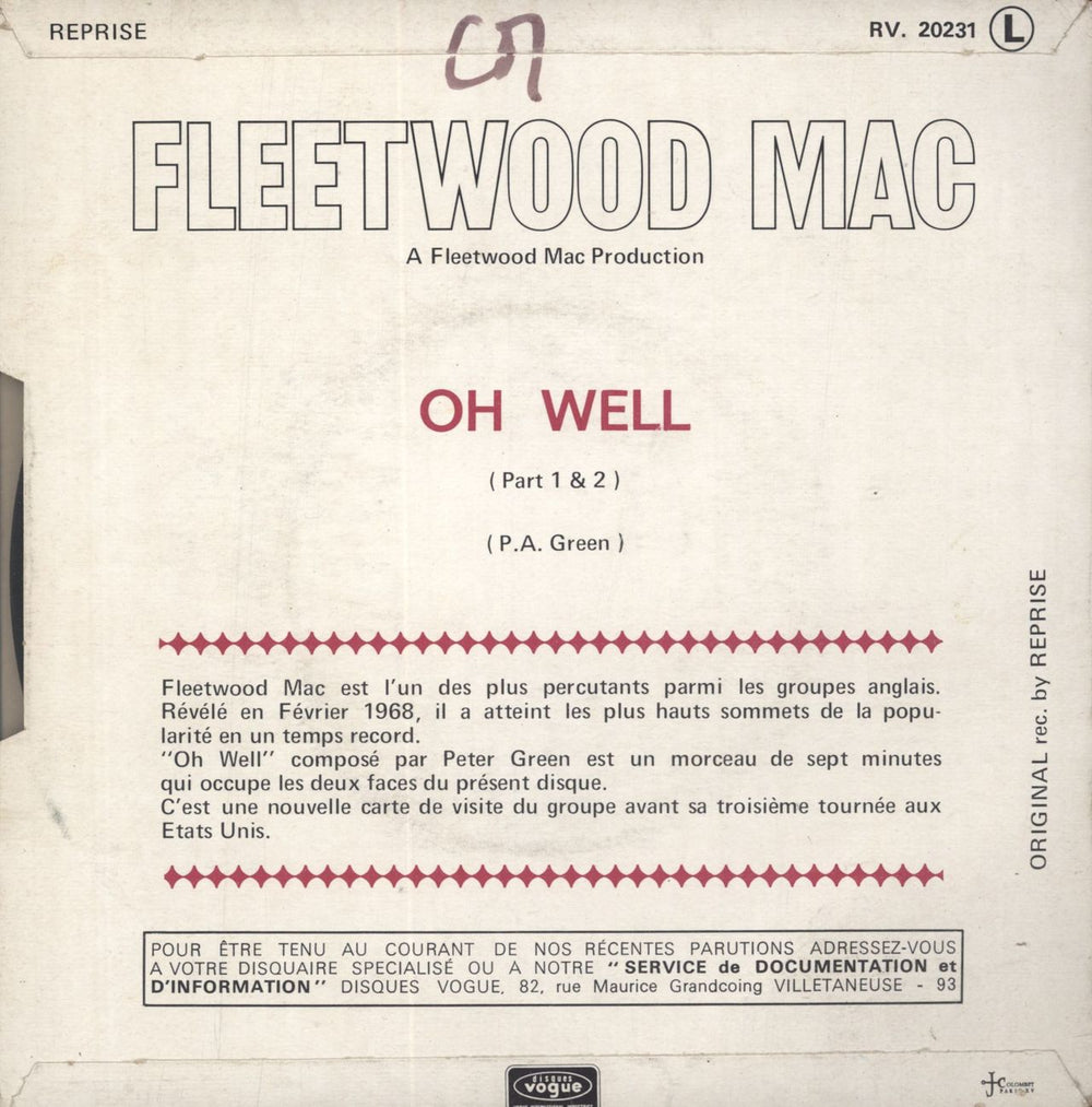 Fleetwood Mac Oh Well French 7" vinyl single (7 inch record / 45)