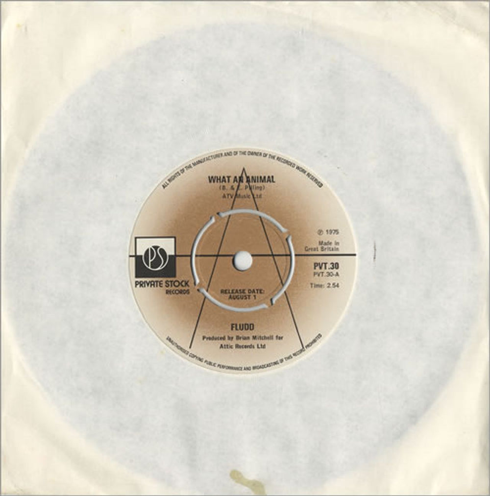Fludd What An Animal UK Promo 7" vinyl single (7 inch record / 45) PVT30
