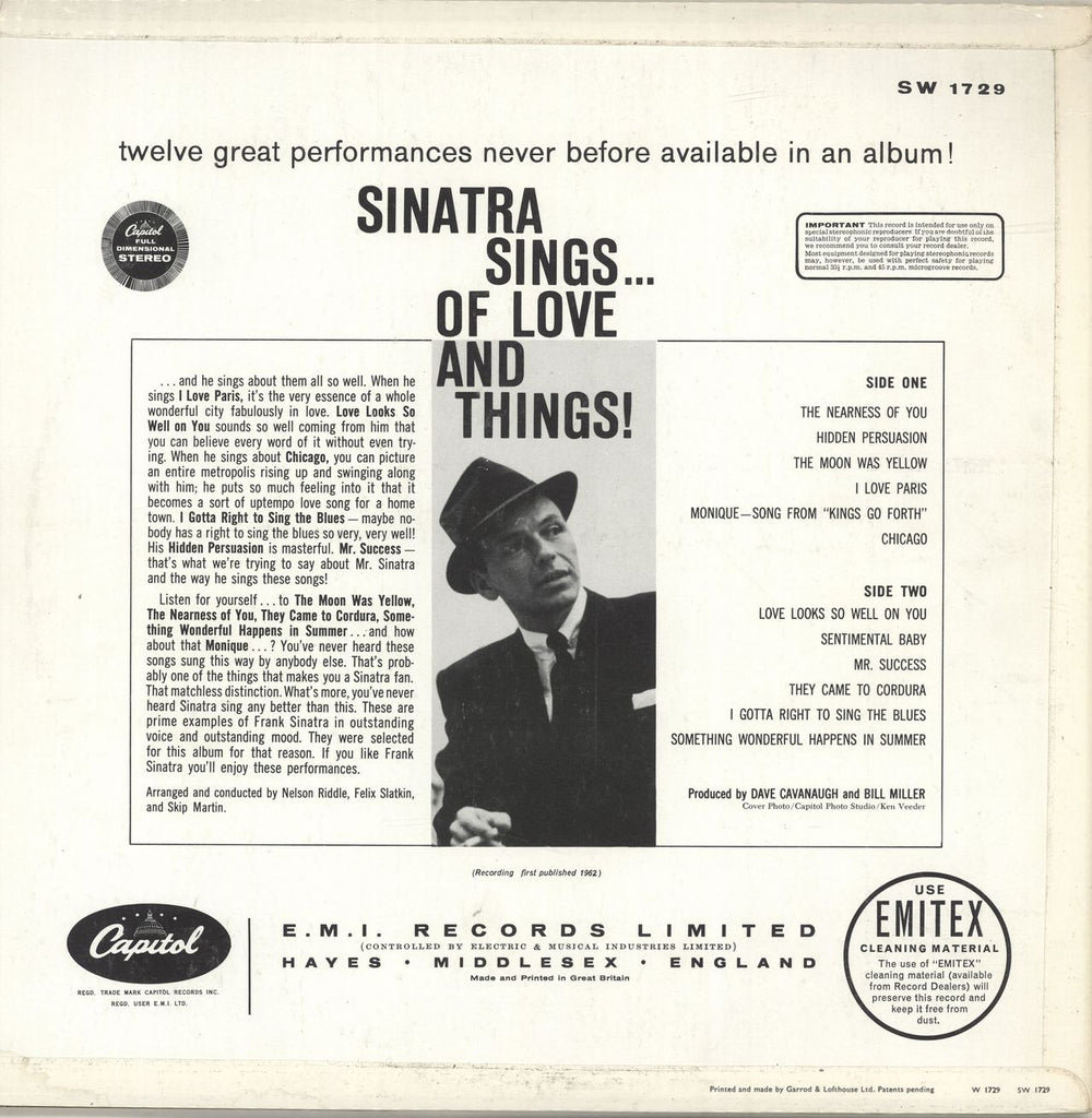 Frank Sinatra Sinatra Sings... Of Love And Things UK vinyl LP album (LP record) FRSLPSI457517