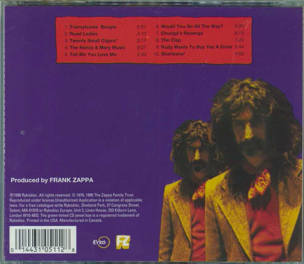 Frank Zappa Chunga's Revenge US CD album (CDLP) 014431051128