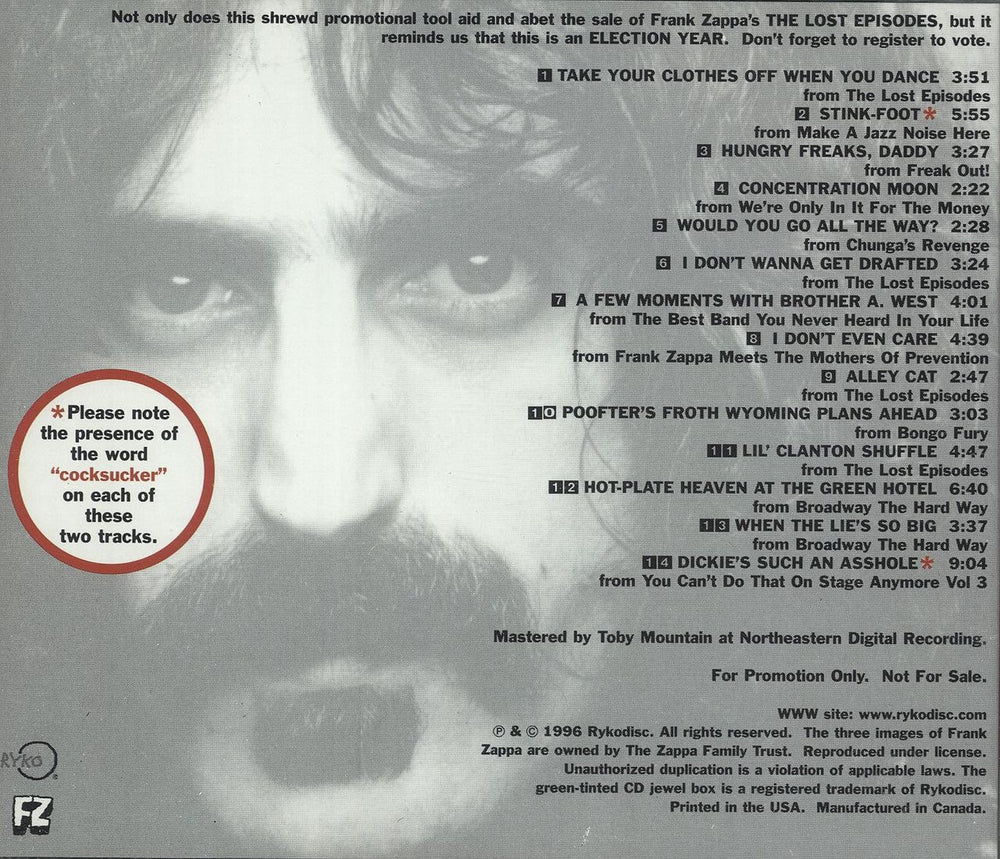 Frank Zappa Return Of The Son Of Kill Ugly Radio US Promo CD album (CDLP)
