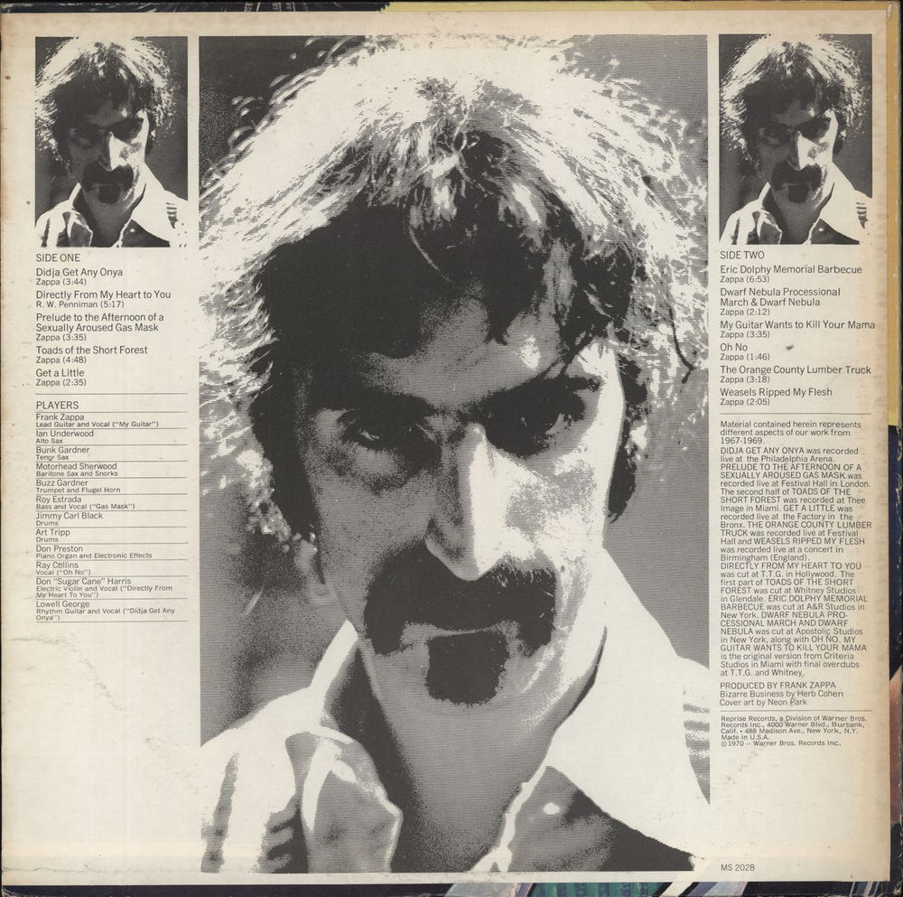 Frank Zappa Weasels Ripped My Flesh - 1st - EX US vinyl LP album (LP record)