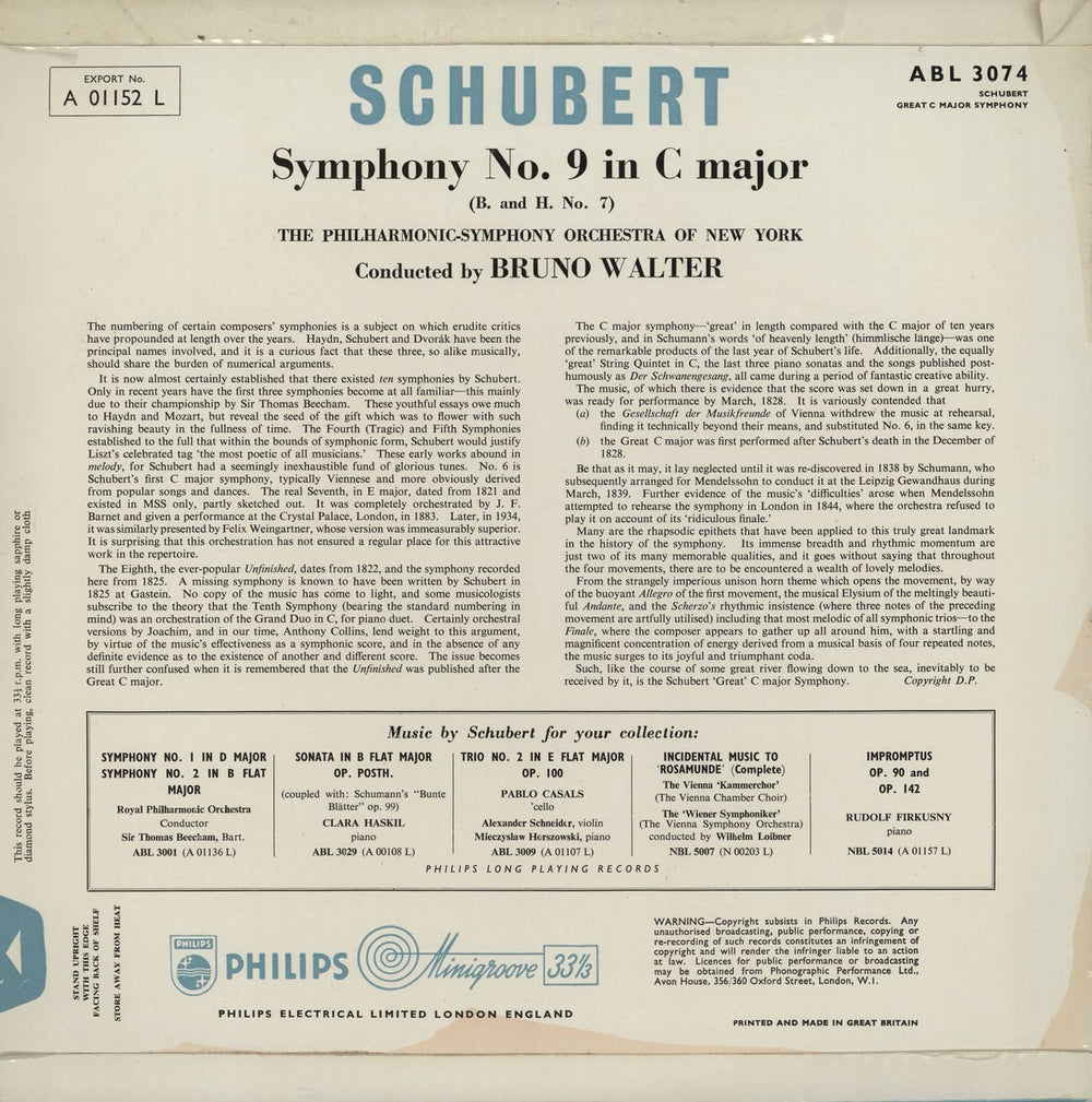 Franz Schubert Symphony No. 9 in C Major UK vinyl LP album (LP record)