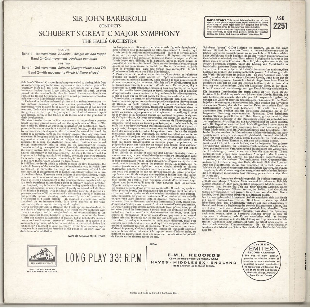 Franz Schubert Symphony No. 9 ('The Great C Major') UK vinyl LP album (LP record)