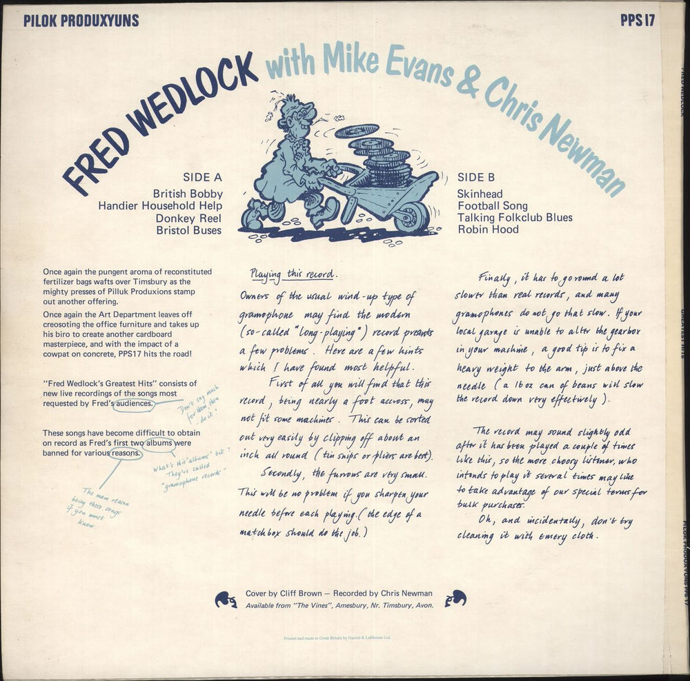 Fred Wedlock Fred Wedlock's Greatest Hits UK vinyl LP album (LP record)