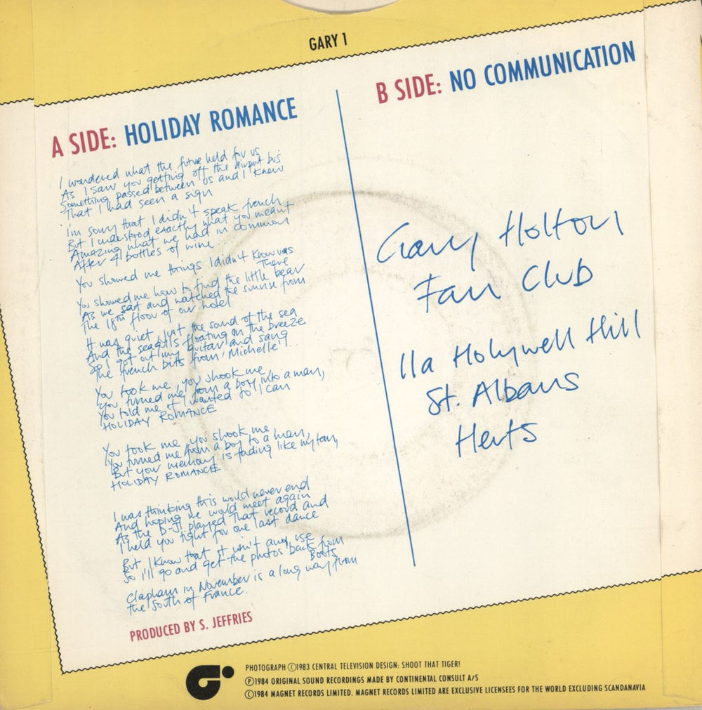 Gary Holton Holiday Romance UK 7" vinyl single (7 inch record / 45)