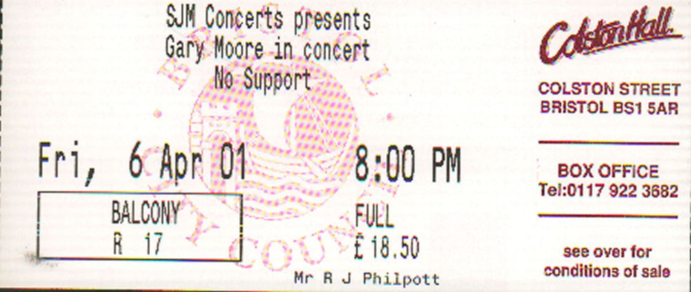 Gary Moore Gary Moore In Concert UK concert ticket CONCERT TICKET