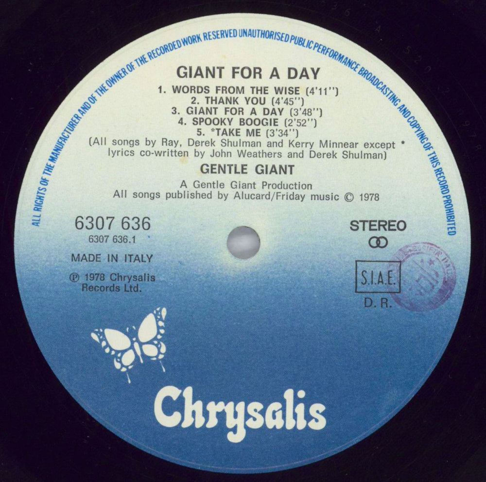 Gentle Giant Giant For A Day! Italian vinyl LP album (LP record) GTLLPGI823318