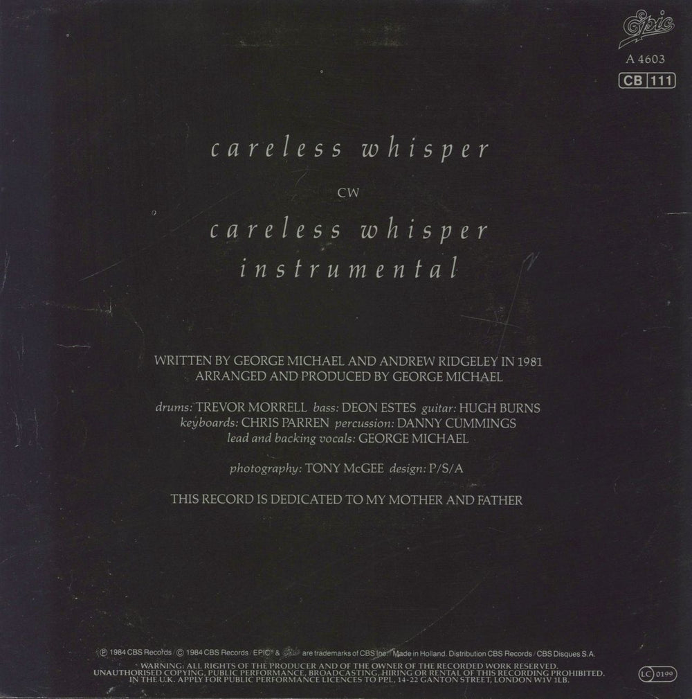 George Michael Careless Whisper - P/S Dutch 7" vinyl single (7 inch record / 45)