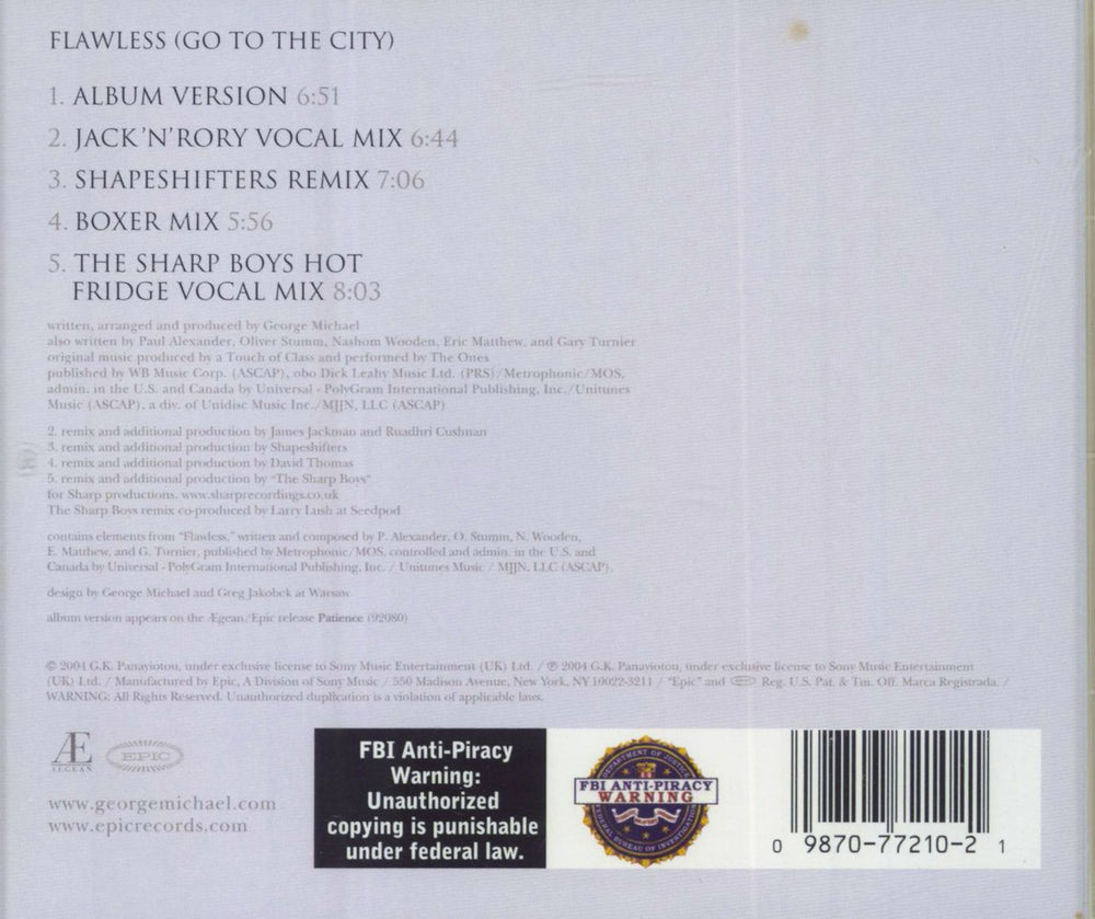 George Michael Flawless - The Mixes US CD single (CD5 / 5") 098707721021