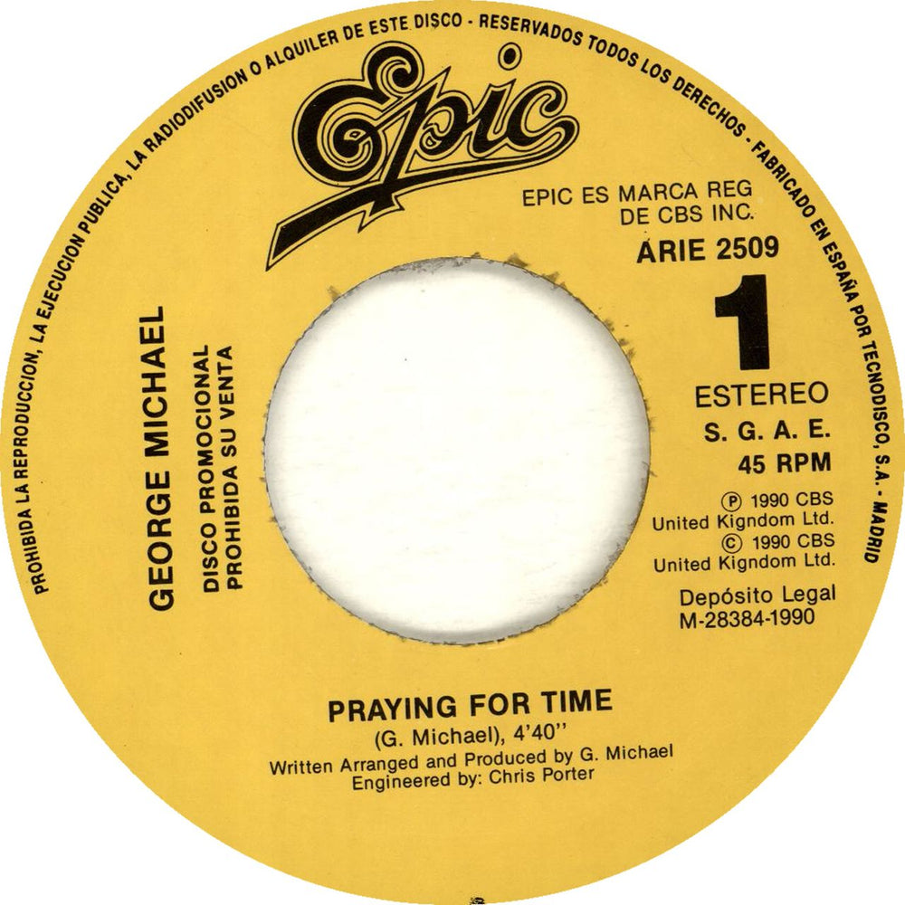 George Michael Praying For Time Spanish Promo 7" vinyl single (7 inch record / 45) GEO07PR17820