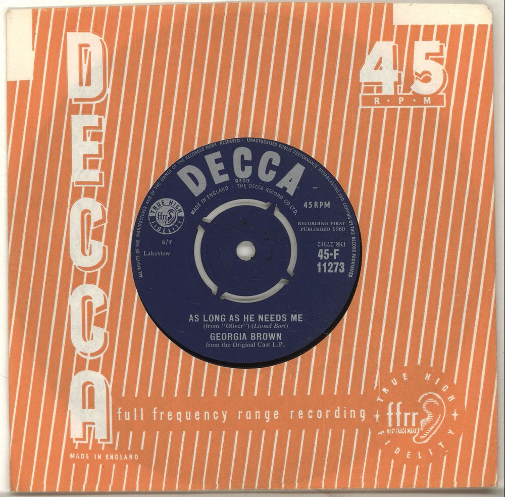 Georgia Brown As Long As He Needs Me UK 7" vinyl single (7 inch record / 45) 45-F11273