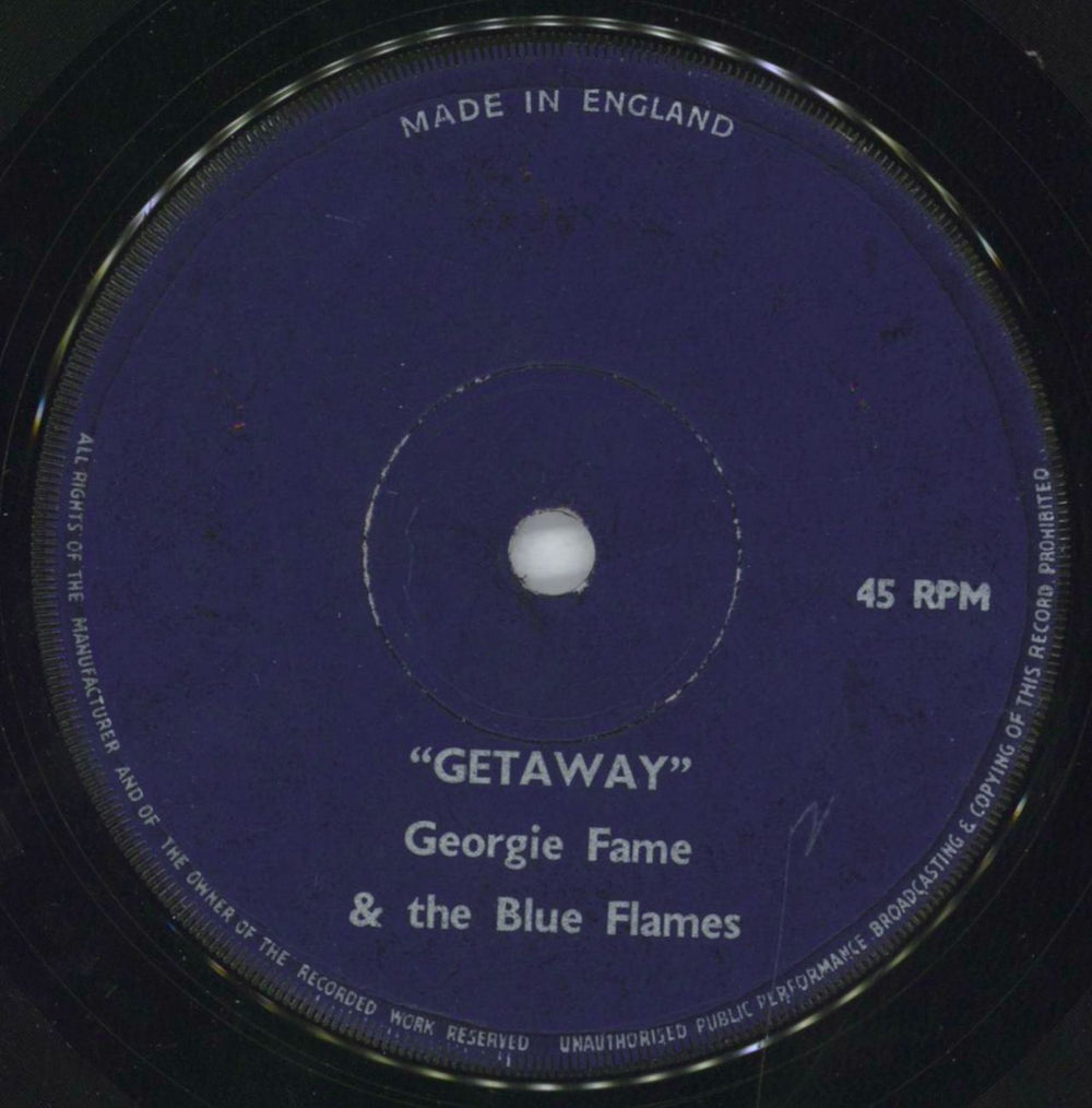 Georgie Fame Getaway - 1-sided UK 7" vinyl single (7 inch record / 45) RGNP+1