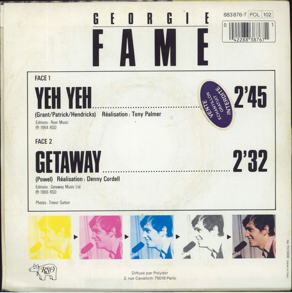 Georgie Fame Yeh Yeh + Promo Stickered Sleeve French 7" vinyl single (7 inch record / 45) 042288387671