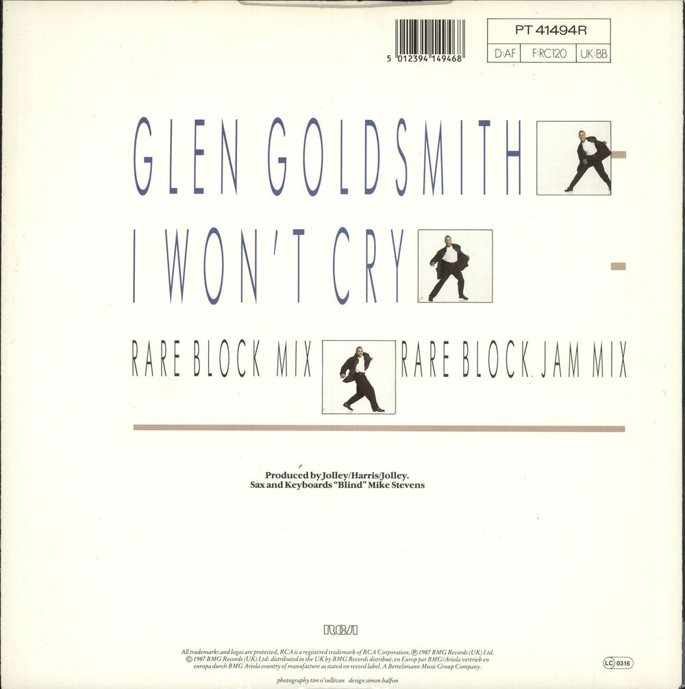 Glen Goldsmith I Won't Cry UK 12" vinyl single (12 inch record / Maxi-single) 5012394149468