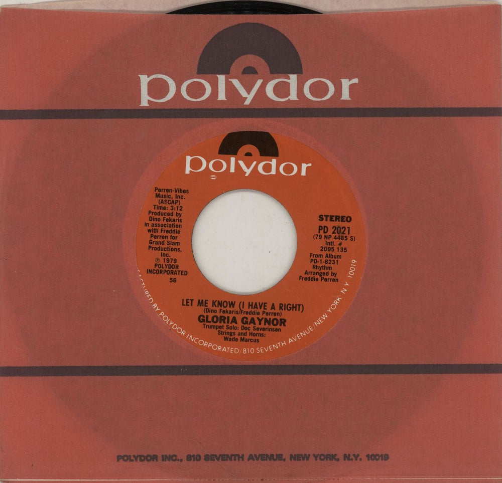 Gloria Gaynor Let Me Know (I Have A Right) US 7" vinyl single (7 inch record / 45) PD2021