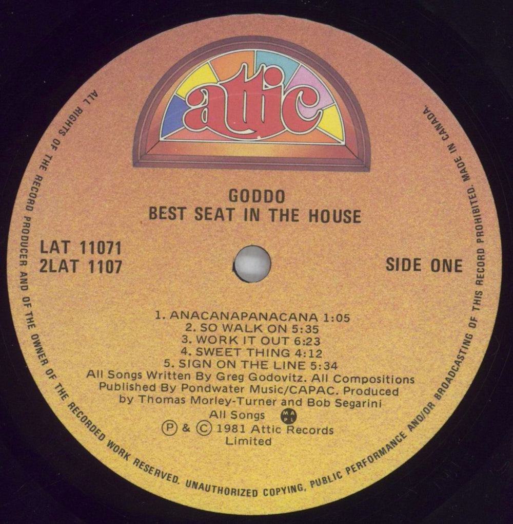 Goddo Best Seat In The House Canadian vinyl LP album (LP record) GQDLPBE823652