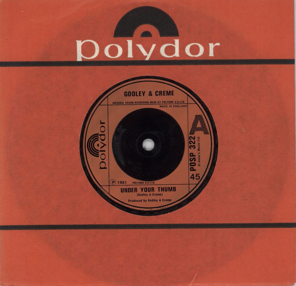 Godley & Creme Under Your Thumb - red inj UK 7" vinyl single (7 inch record / 45) POSP322