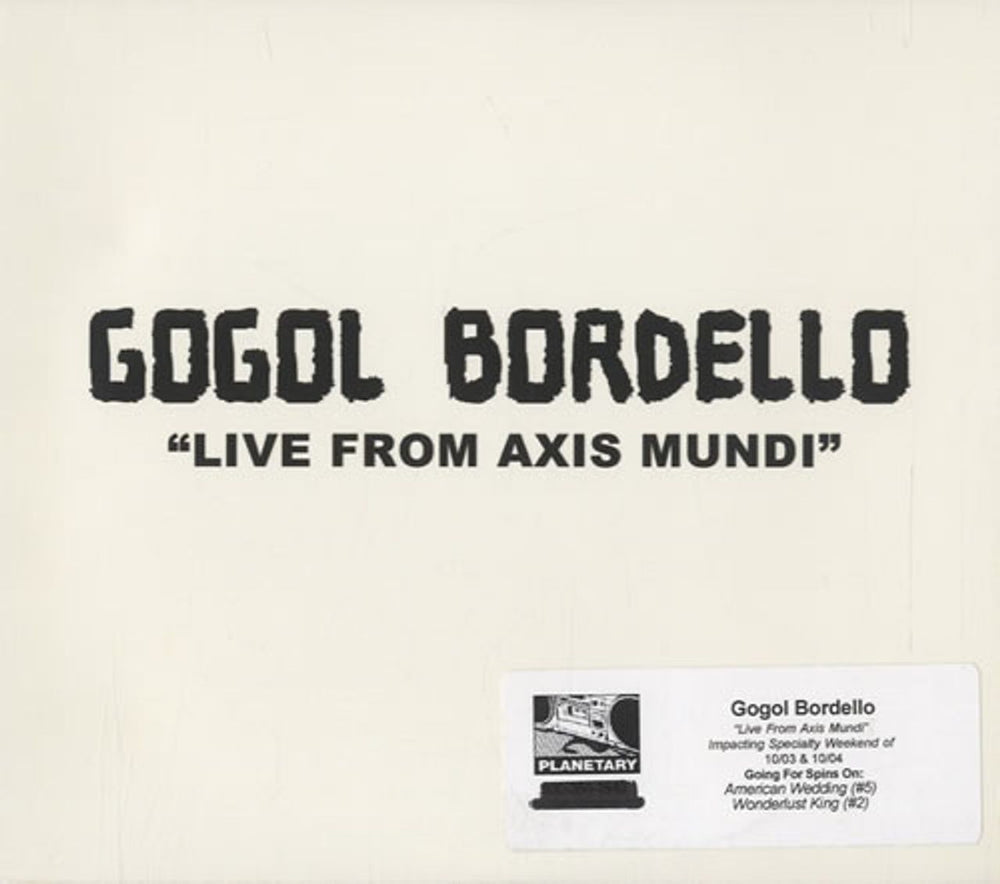 Gogol Bordello Live From Axis Mundi US Promo 2-disc CD/DVD set SD1407-2