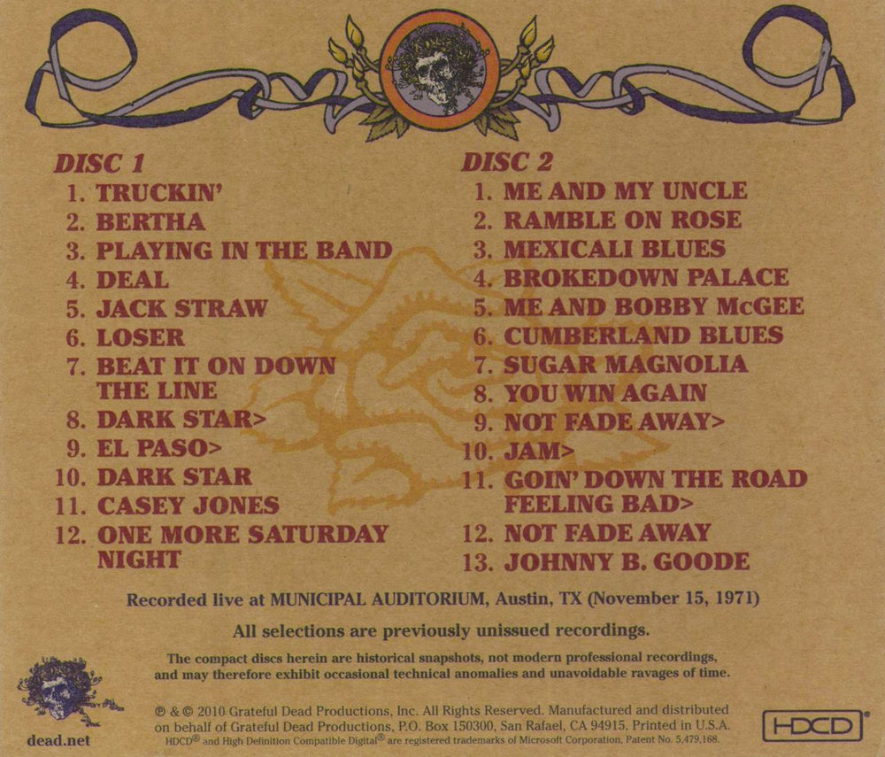 Grateful Dead Road Trips Vol. 3 No. 2: Austin 11-15-71 US 2 CD album set (Double CD)