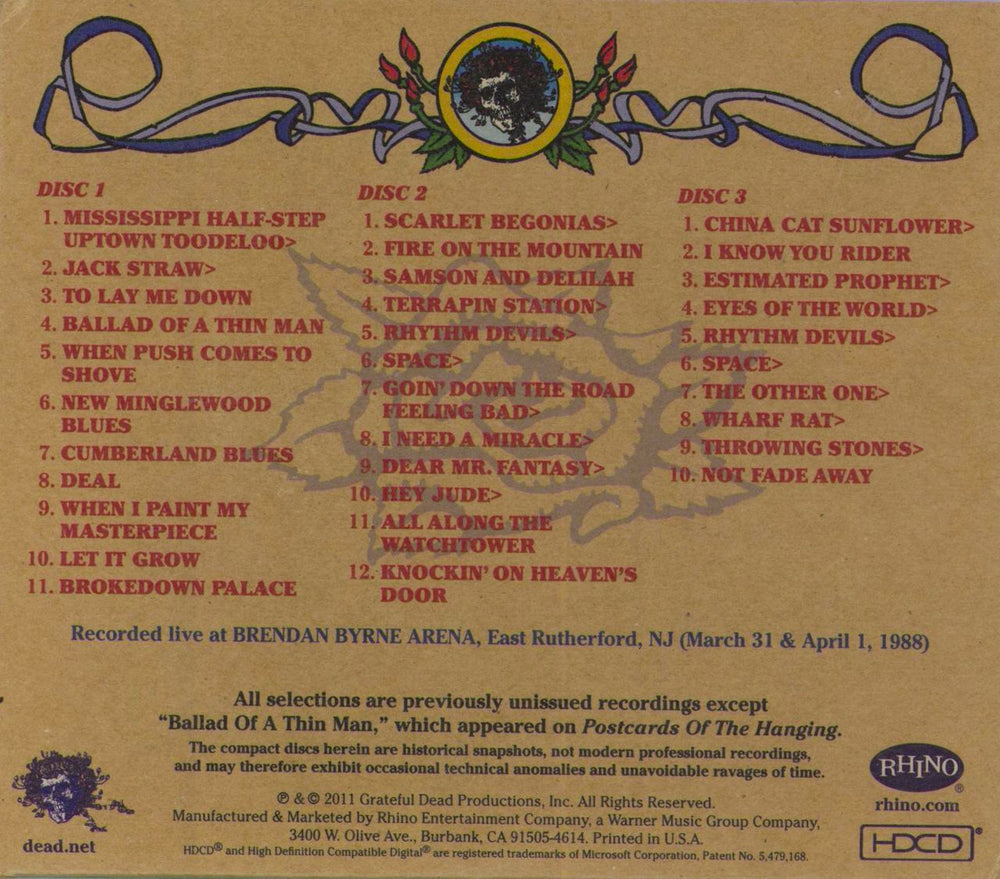 Grateful Dead Road Trips Vol. 4 No. 2: April Fools' '88 US 3-CD album set (Triple CD)