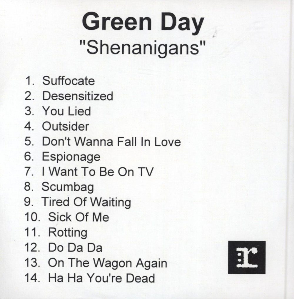 Green Day Shenanigans UK Promo CD-R acetate GRNCRSH217410