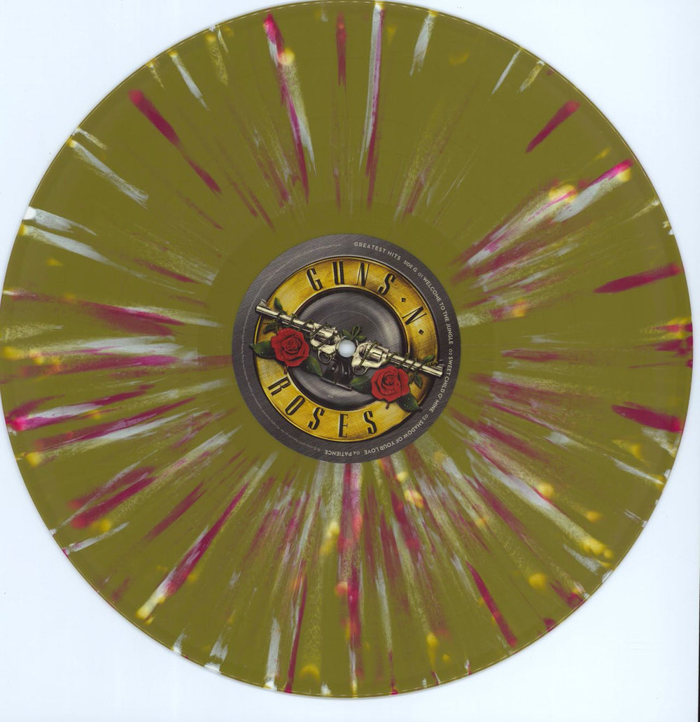 Guns N Roses Greatest Hits - Gold with White & Red Splatter UK 2-LP vinyl record set (Double LP Album) 602435054032