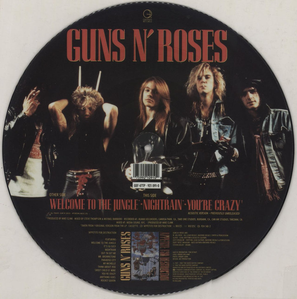 Guns N Roses Welcome To The Jungle UK 12" vinyl picture disc (12 inch picture record) 075992109109