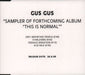 Gus Gus This Is Normal Sampler UK Promo CD-R acetate CDR