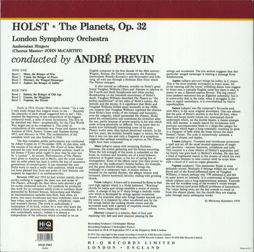 Gustav Holst The Planets - 180gm UK vinyl LP album (LP record) 5060218890034