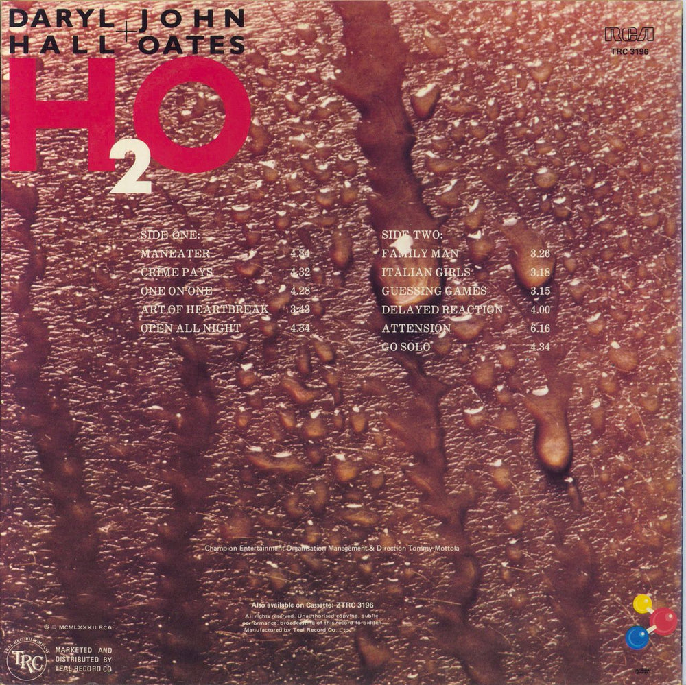 Hall & Oates H2O South African vinyl LP album (LP record)