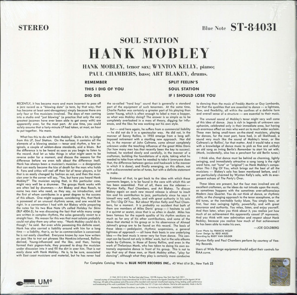 Hank Mobley Soul Station - 180gram vinyl - sealed + Booklet UK vinyl LP album (LP record)