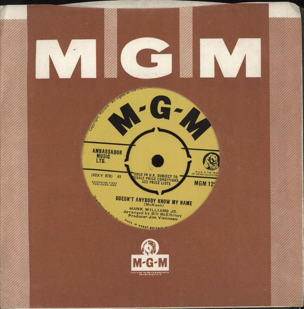 Hank Williams Jr. Doesn't Anybody Know My Name UK 7" vinyl single (7 inch record / 45) MGM1223
