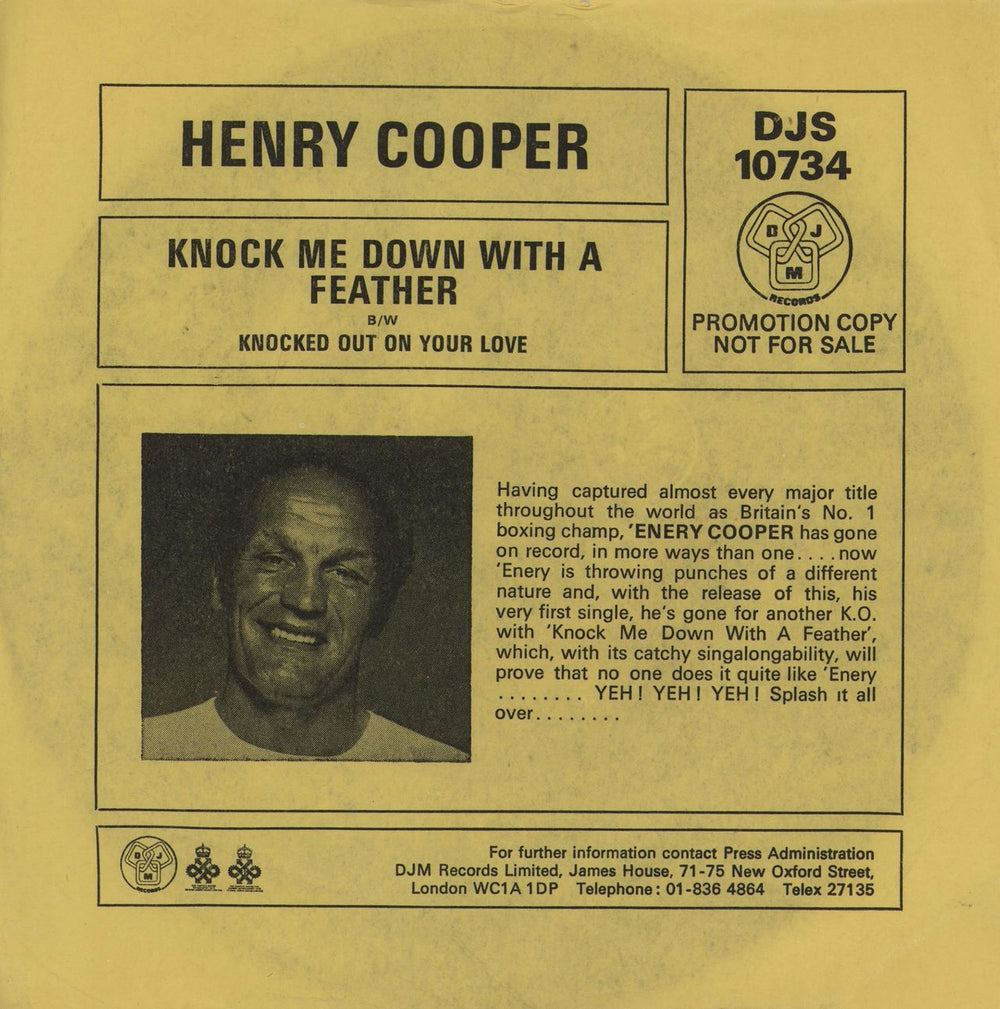 Henry Cooper Knock Me Down With A Feather UK Promo 7" vinyl single (7 inch record / 45) DJS10734