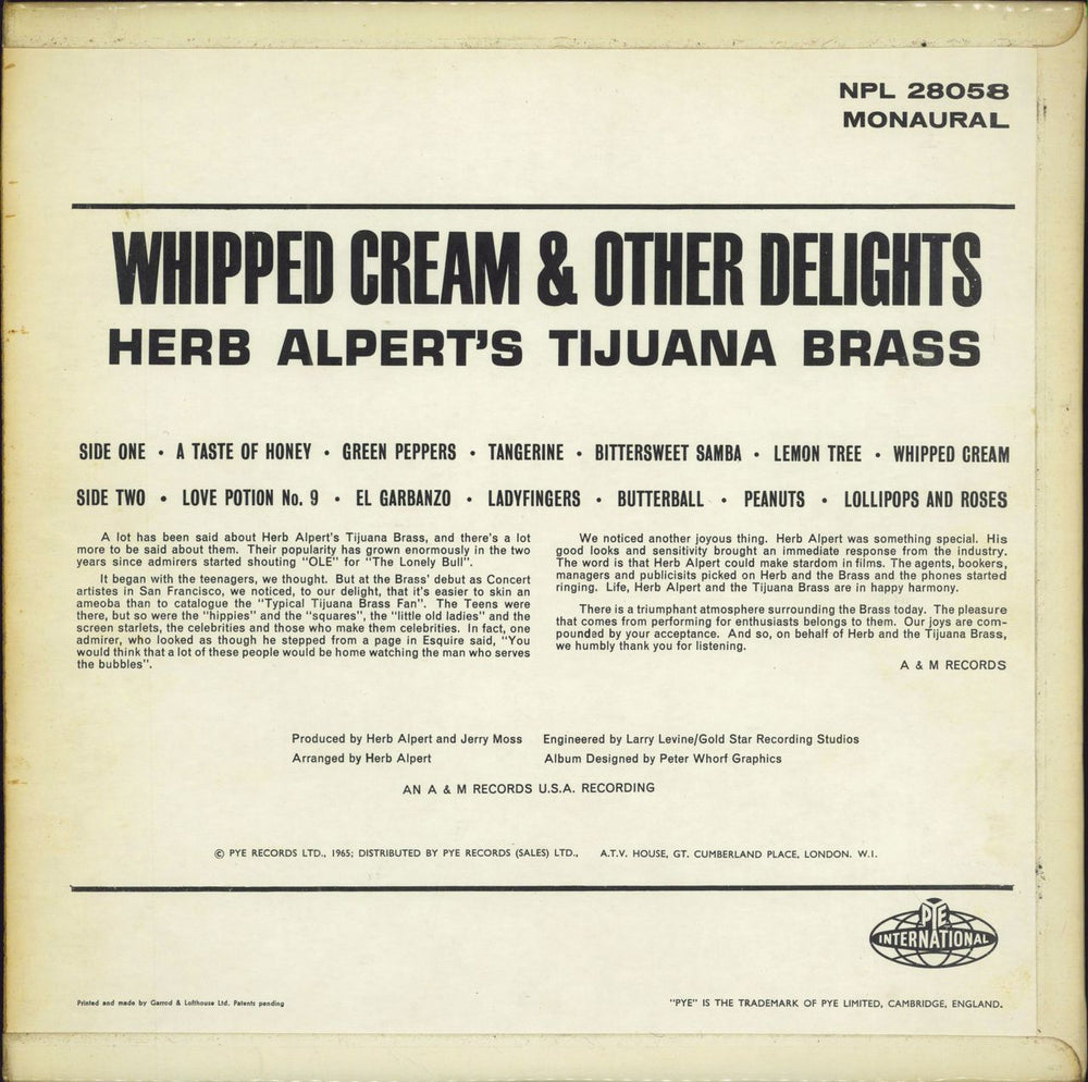 Herb Alpert Whipped Cream & Other Delights UK vinyl LP album (LP record)