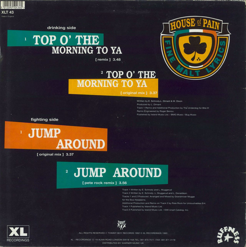 House Of Pain Top O' The Morning To Ya UK 12" vinyl single (12 inch record / Maxi-single) 5012093504360