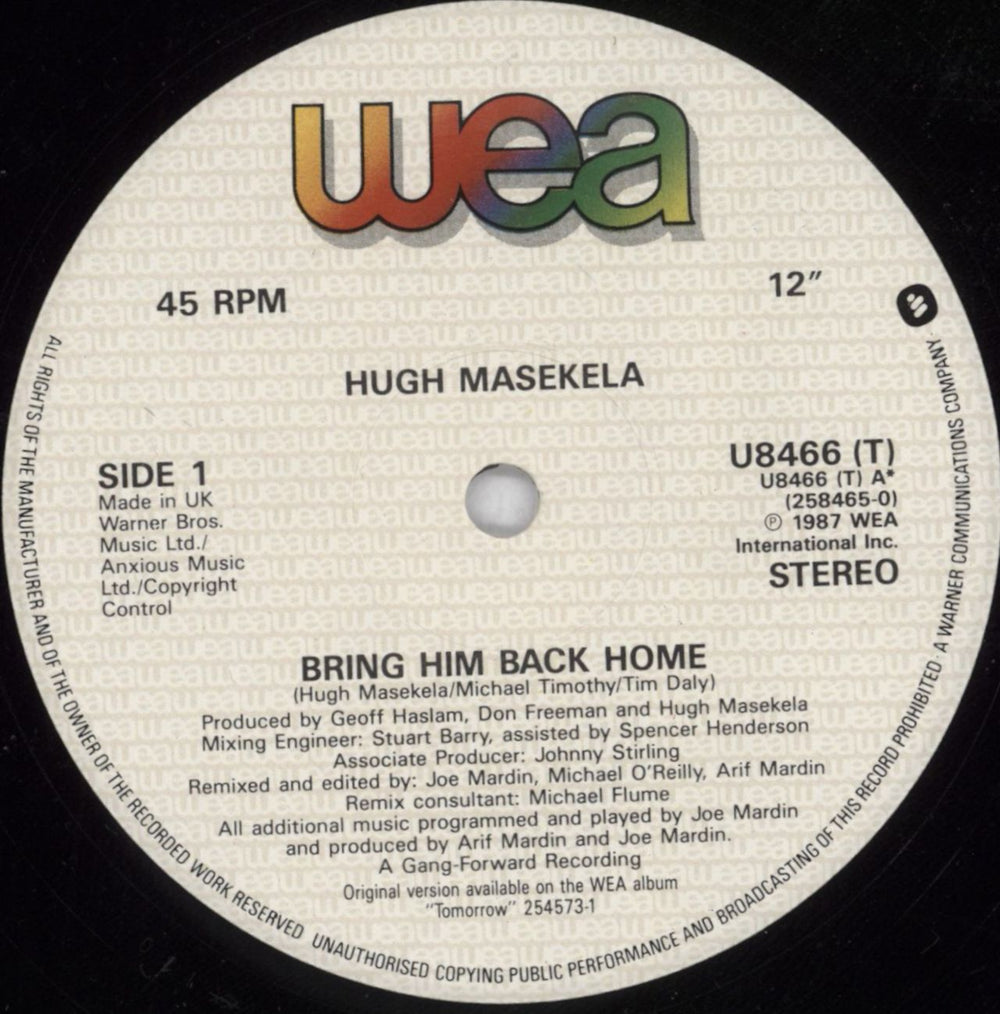 Hugh Masekela Bring Him Back Home UK 12" vinyl single (12 inch record / Maxi-single) HAX12BR820339