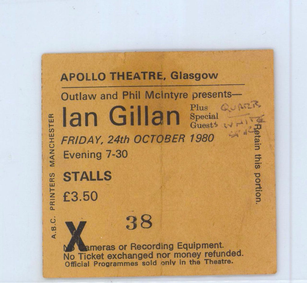 Ian Gillan Glory Road + ticket stub UK tour programme GILTRGL781837