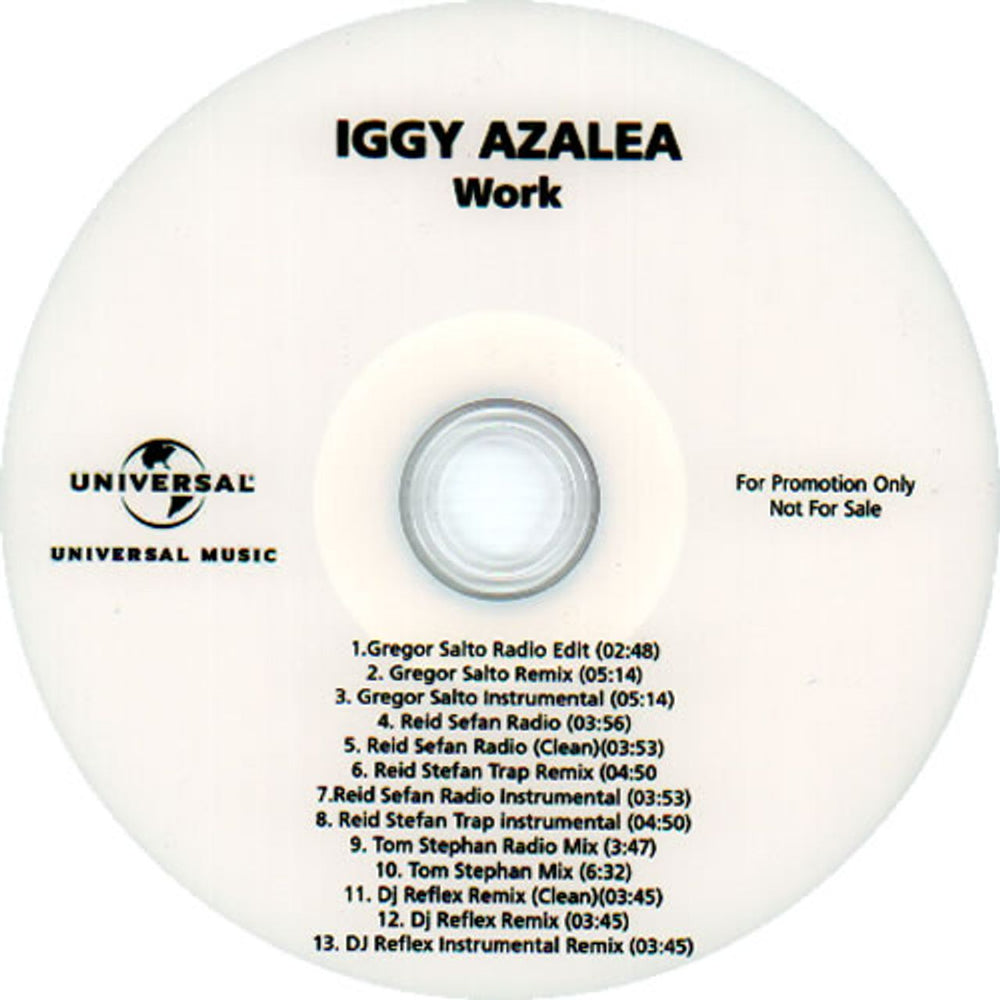 Iggy Azalea Work UK Promo CD-R acetate IG3CRWO636750