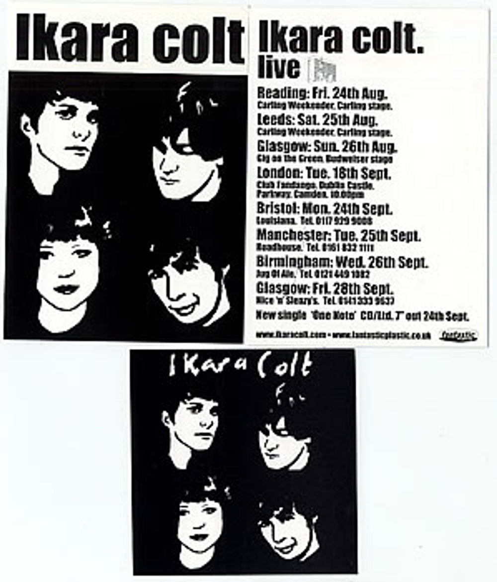 Ikara Colt One Note - Sticker + Postcard Set UK Promo handbill