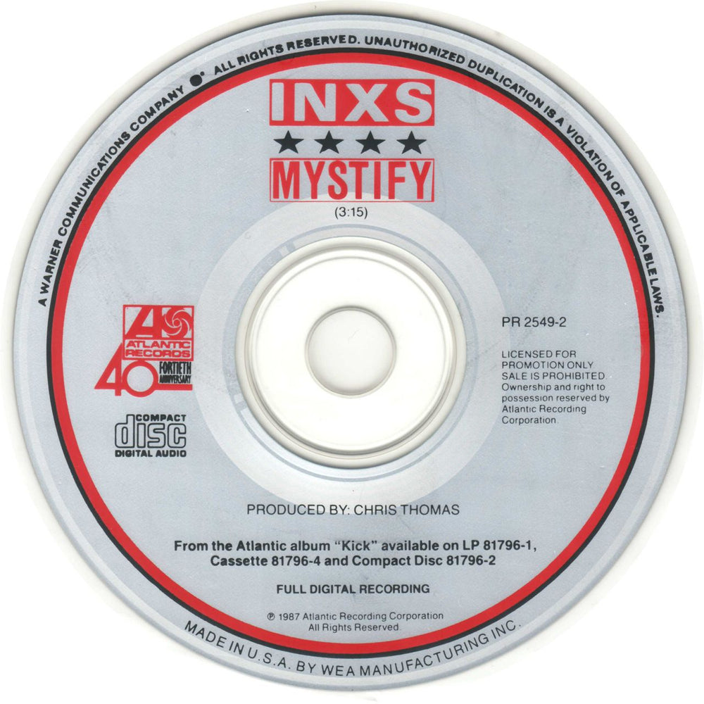 Inxs Mystify US Promo CD single (CD5 / 5") PR25492