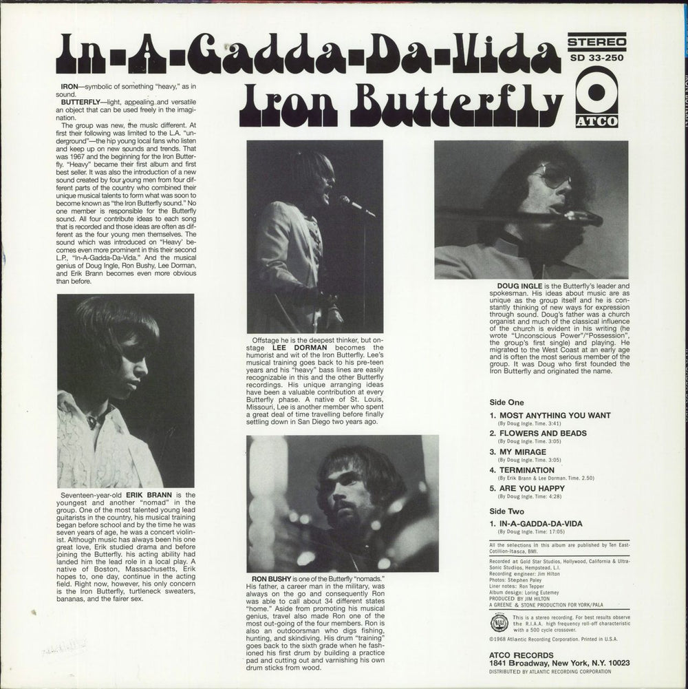 Iron Butterfly In-A-Gadda-Da Vida - EX US vinyl LP album (LP record)