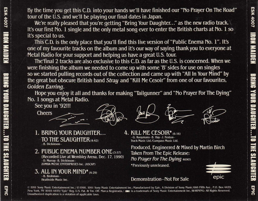 Iron Maiden Bring Your Daughter To The Slaughter US Promo CD single (CD5 / 5") IROC5BR09005